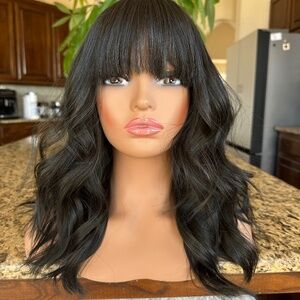 $1900 YAFFA WIGS 100% EUROPEAN HUMAN HAIR Silk Top Layered Bang Wig 18" Worn 1x